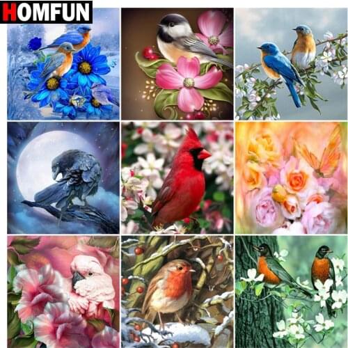 HOMFUN Full Drill Diamond Painting "Bird flower moon" DIY Picture Of Rhinestone 5D Diamond Embroidery Cross Stitch Decor