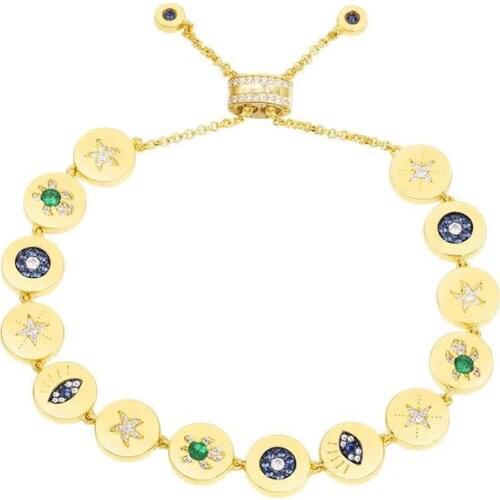 SLJELY 925 Sterling Silver Yellow Gold Color Coin inlay Zircon Lucky Symbol Eye Sea Turtle Star Chain Bracelet Luxury Jewelry