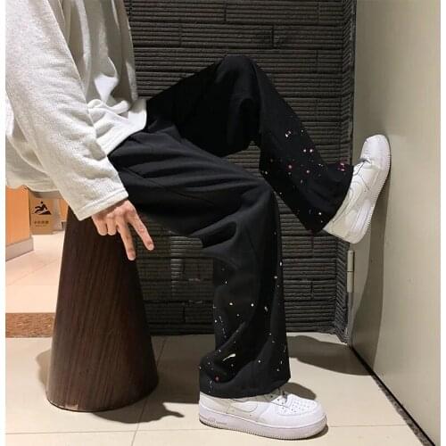 Vintage Casual Suit Pants Men Clothing Japanese Streetwear Loose Wide-Leg Trousers Male Autumn Splash Ink Straight Pantalones