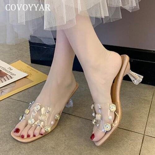 COVOYYAR Rhinestone Womens Slippers Pvc Transparent 2021 Pearl Slides Women Pumps Sandals Summer Women Shoes WSL219