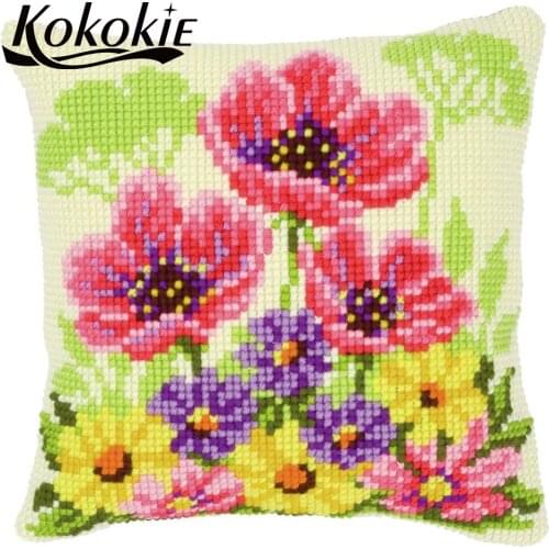 Diy embroider needlework kits handicraft embroidery yarn pillowcase Fabric cross stitch kits flowers pillow 3d embroidered mats