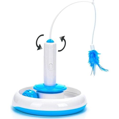 2 In 1 Electric Cat Stick and Tower of Tracks Automatic Rotating Interactive Cats Toys Ball Turntable Pet Kitten Funnny Sticks