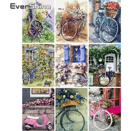 EverShine Diamond Mosaic Landscape Rhinestones Art Diamond Painting Full Square Bicycle Cross Stitch Bead Embroidery Home Decor