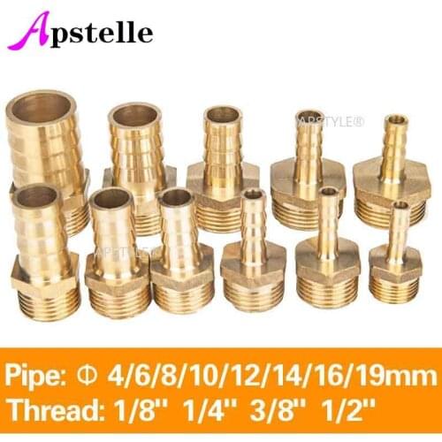 Brass Pipe Fitting 4mm 6mm 8mm 10mm 12mm 19mm Hose Barb Tail 1/8" 1/4" 1/2" 3/8" BSP Male Connector Joint Copper Coupler Adapter
