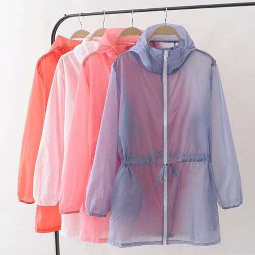 Fashion Summer sun protection clothing women Plus size Hooded Thin trench coat female Loose Long sleeve windbreaker Outerwear