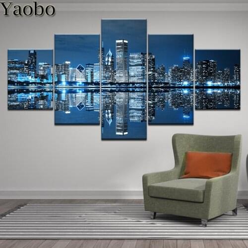 3D Diy Full Square diamond Painting Modern city buildings landscape Cross Stitch kits Diamond Mosaic Diamond Embroidery 5 pcs