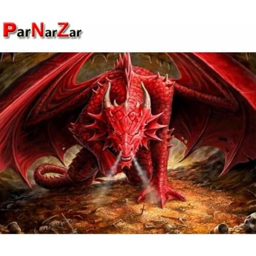 Parnarzar DIY 5D Diamond Painting Red Dragon Full Round / Square Drill Kit Rhinestone Picture Art Craft for Home Wall Decor