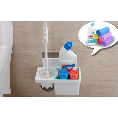 1SET Toilet Brush Set Bathroom Storage Rack Wall Mounted Type Shelf Cleaning Tools Storage Organizer Strong Paste KP 023