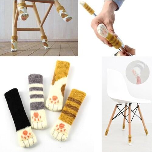 4pcs Chair Leg Socks Cloth Floor Protection Knitting Wool Socks Anti-slip Table Legs Furniture Feet Sleeve Cover Cat Scratching