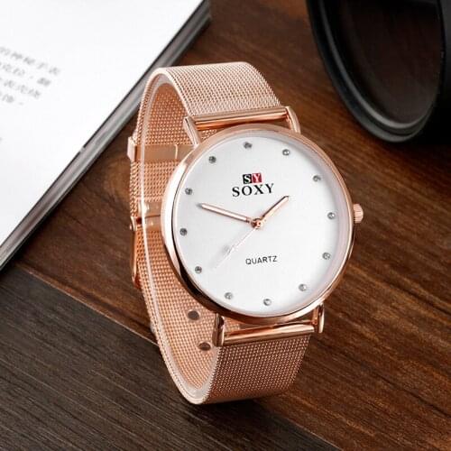 2021 New Hot Sell Brand SOXY Rose Gold Wrist Watch Simple Style Women Quartz Watches Fashion Rhinestone Designer Ladies Watch