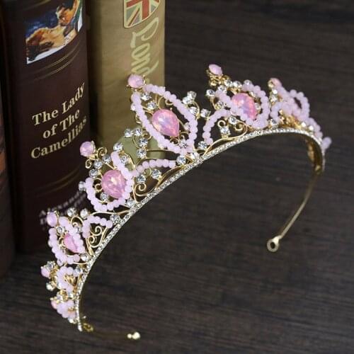 New Arrival Cute Pink Teardrop Crystal Bridal Crowns For Women Rhinestone Pageant Tiara Diadem Hair Ornament BN