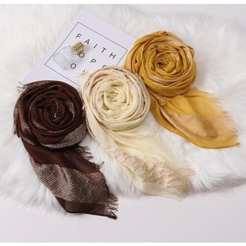 75*180CM Malaysia Indonesia New Style Scarf Tassel Gold Thread Cotton Scarf Female Baotou Turban for Women Turban Cap Wholesale