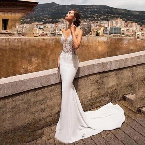 Wedding dress Mermaid wedding dress chiffon simple retro bridal dresses white tailing tube top backless plus size