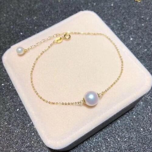Sinya 8-8.5mm natural pearls 18K gold Bracelet Anklet Au750 Stamp Clasp 16 to 20cm Chain optional for women girls Mom