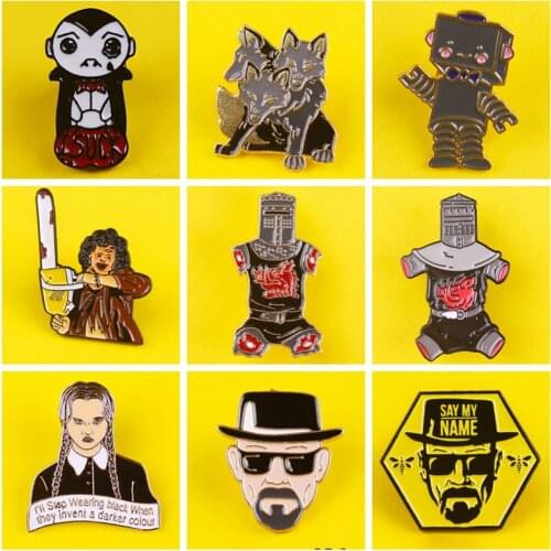 Pulaqi Gentleman Pins Handsome Ruthless Killer Enamel Metal Pins Movie Brooches Badges Lapel Clothes Bag Pins Women Jewelry Gift
