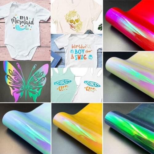 Rainbow Reflective Heat transfer Vinyl Film DIY Iron on Fabric Clothing Film With Logo Patch Letter Designs Decor Film 1PC