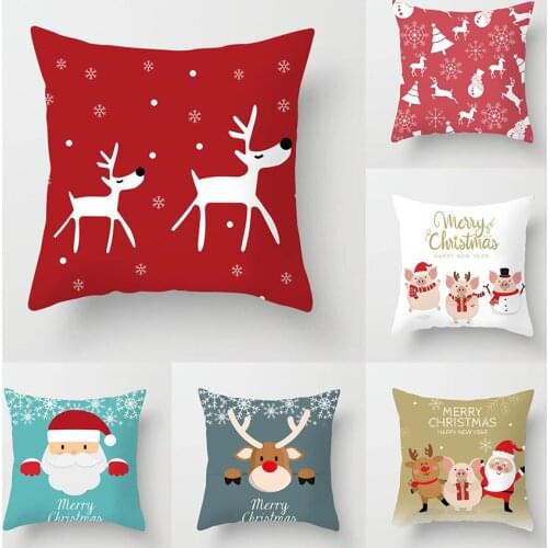 Christmas theme Elk Santa pillowcase cushion cover pillowcase cute cartoon back cushion cover sofa cushion cover