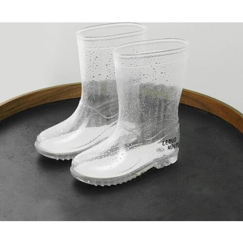 Kids Fashion Rain Boots Girls Boys Children Thick Bottom Non-slip Transparent Rainboots Waterproof Overshoes Water Rubber Shoes