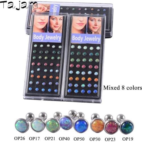 40Pcs/box Fashion Opal Stone Gem Ear Stud Cartilage Helix Ear Tragus Earring Body Piercing Jewelry 16G with 4mm Back Ball