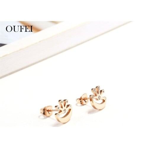 OUFEI Rose Gold Crown Earrings For Women Charm Stainless Steel Jewelry Woman Vogue 2019 Jewellery Accessories Free Shipping