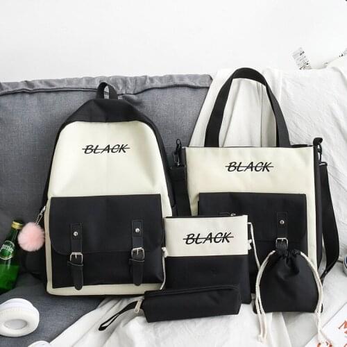 Schoolbag four-piece female backpack new style Korean student college style Harajuku backpack