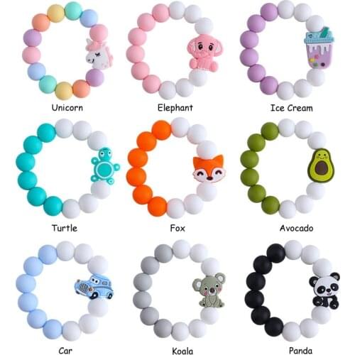 Chenkai 10PCS BPA Free Food Grade Silicone Bear Rattle Teether Chewable Pacifier Pendant For Infant Nursing Necklace Accessories