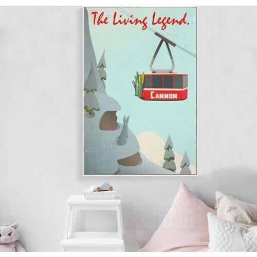 Modern Landscape Poster Cable Car Climbing Snow Mountain Vintage Poster Wall Art Printing Canvas Painting Picture Home Decoratio