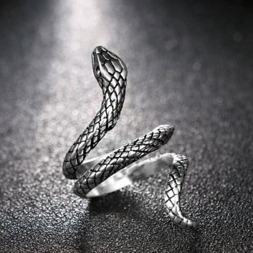 Vintage Punk Snake Ring Personality Exaggerated Gothic Adjustable Ring Temperament Open Rings for Men Fashion Jewelry Gift