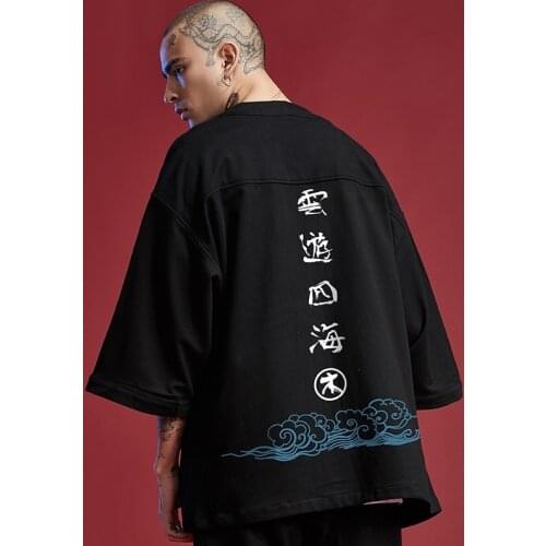 Japanese Kimono Cardigan Men Asian Streetwear Samurai Costume Shirt Cotton Print Kimonos Asian Clothes Haori MenS Yukata ZZ437