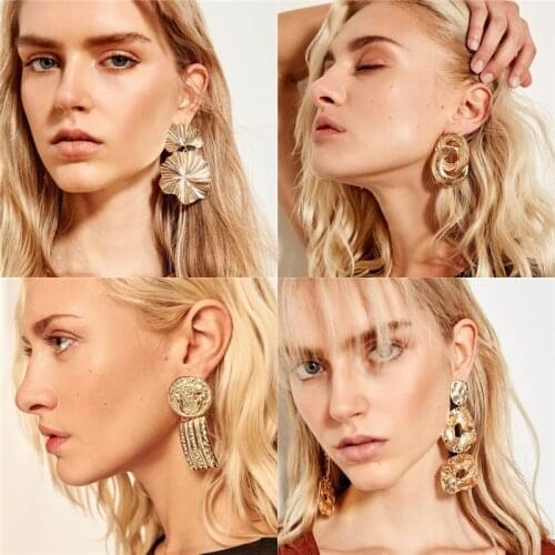 JURAN ZA Gold Color Metal Dangle Earrings For Women Fashion Geometric Punk Drop Earring Female Party Statement Jewelry Gifts
