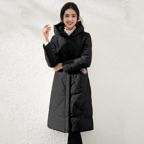 2020 pure color restoring ancient ways down jacket female button in the cap embroidery over-the-knee long down coat