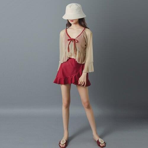 Female Fused Womens One-Piece Swimsuit Bathing Suits Summer Swimsuits Korean New Women Skirt Cover Up Solid Bathing Suit