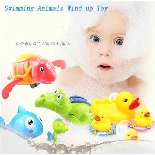 1Pcs Cartoon Animal Wind Up Toys for children bath tortoise Hippo Crocodile model Clockwork toys Swimming water toys for Kids