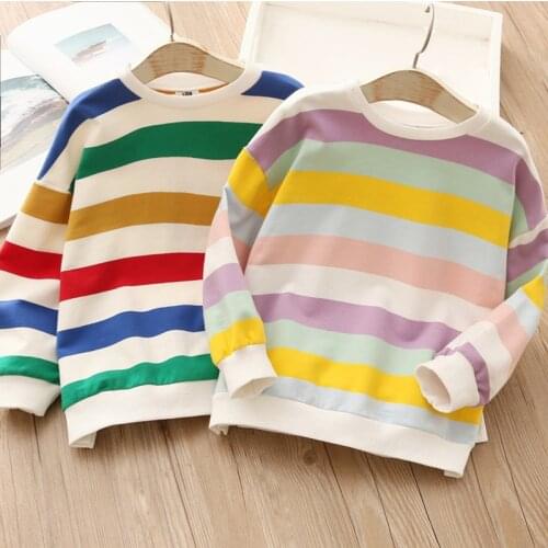 2021 Spring Autumn Fashion 2 3 4 6 7 8 9 10 11 12 Years Children Cotton Colorful Stripe Sweatshirts For Kids Baby Girls