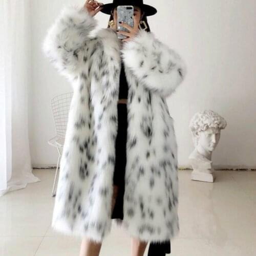 2021 Women Winter New Faux Fox Fur Coat Lady Casual Spliced Leopard Print Fur Jacket Female Thick Warm Mid-long Plush Outerwear