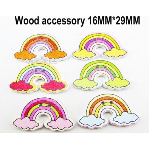 25PCS Rainbow Buttons 2 Holes Cartoons Wood Sewing Button Scrapbook charms WCF-469