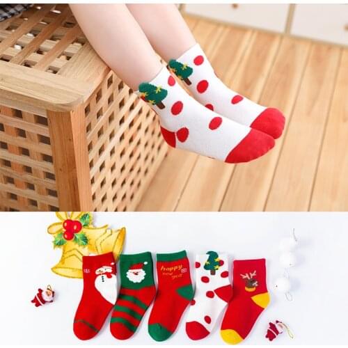 5Pairs/Lot New Year Baby Christmas Socks Kids Socks Lovely Boys Cotton Gift Newborn Autumn Winter Cute Socks For Girls 2 4 6 8Y