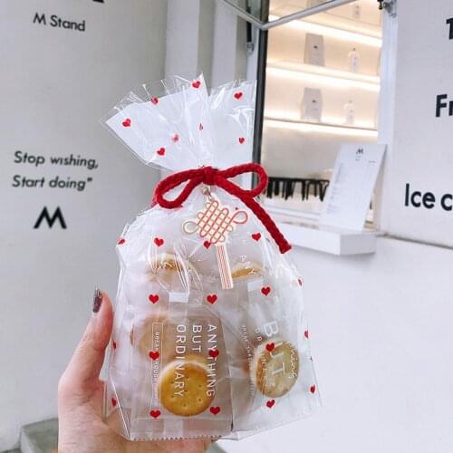 50pcs/set Plastic Bag Heart Pattern Wedding Favor Gift Bag Christmas Birthday Party Cake Cookies Candy Bags Party Packing Suppli