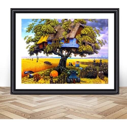 5D DIY Diamond Painting Nature Strange House Tree Scenery Full Drill Diamond Mosaic Embroidery Landscape Rhinestones Picture