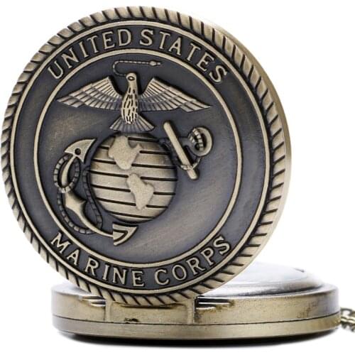 United States Marine Corps Mens Retro Bronze Fashion Quartz Pocket Watch