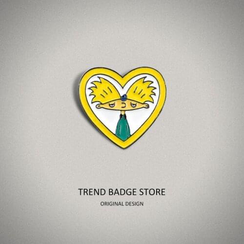 Personality Afro Arnold Boy Yellow Heart Brooch Jacket Collar Pin Brooches For Womens Clothing Bag Badge