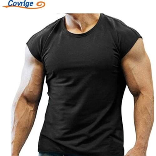 Covrlge Men T-shirt Slim Fit Sleeveless Fitness Exercise European American Plus Size Casual Comfortable Breathable Top MTS649