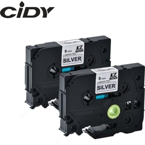 Cidy 2pcs compatible P-touch TZe label tape tz 921 tze 921 tz921 tze921 tze-921 tz-921 Black on silver for brother