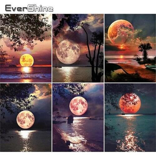 EverShine DIY Diamond Painting Moon Night Full Diamond Embroidery Scenic Mosaic Cross Stitch Set Picture Of Rhinestones Wall Art