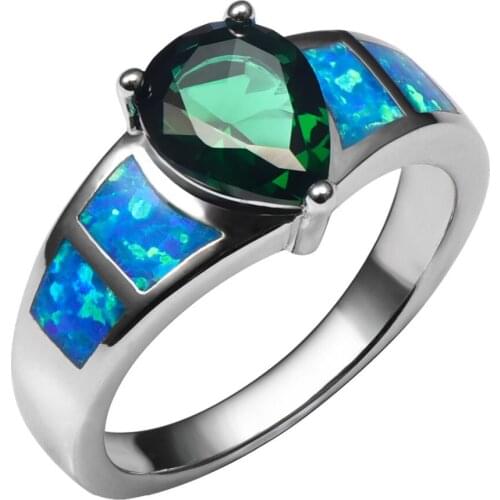 Blue Fire Opal With Simulated Emerald 925 Sterling Silver Ring Size 6 7 8 9 10 R1380