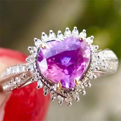 Exquisite Purple Crystal Heart Rings Bridal Engagement Wedding Ring Valentines Day Promise Ring Anniversary Jewelry Gift