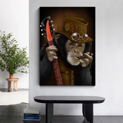 Smoking Monkey Play The Guitar Canvas Painting Wall Art Posters Prints Wall Picture for Living Room Home Wall Cuadros Decoration