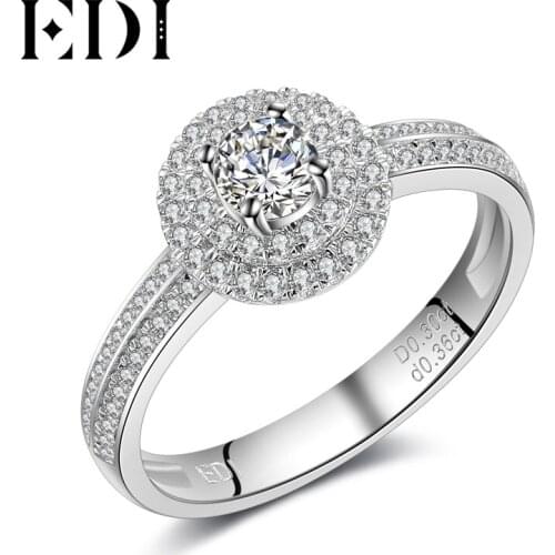EDI Classic 0.3ct Round Natural Diamond 14K White Gold Wedding Engagement Rings For Women Fine Jewelry