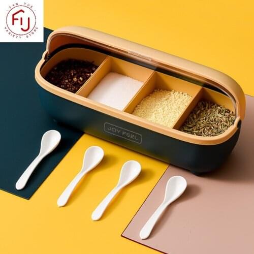 Spice Condiment Box 4 Cells Transparent Spices Seasoning Storage Container Case Drain Cutlery Box Kitchen Knife Fork Organizer