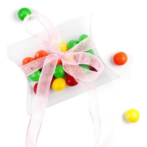 Kraft Paper Pillow Box With Jute Tie Gift Candy Boxes Wedding Party Favor clear/kraft 100pcs